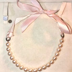 Large Pink Pearl Ribbon Necklace Choker Collar  Headband Vintage